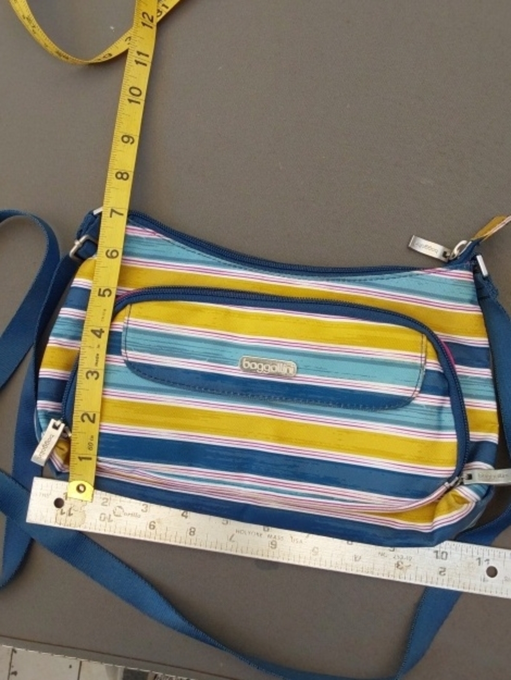 Baggallini Blue, Yellow & Teal Striped Crossbody Bag